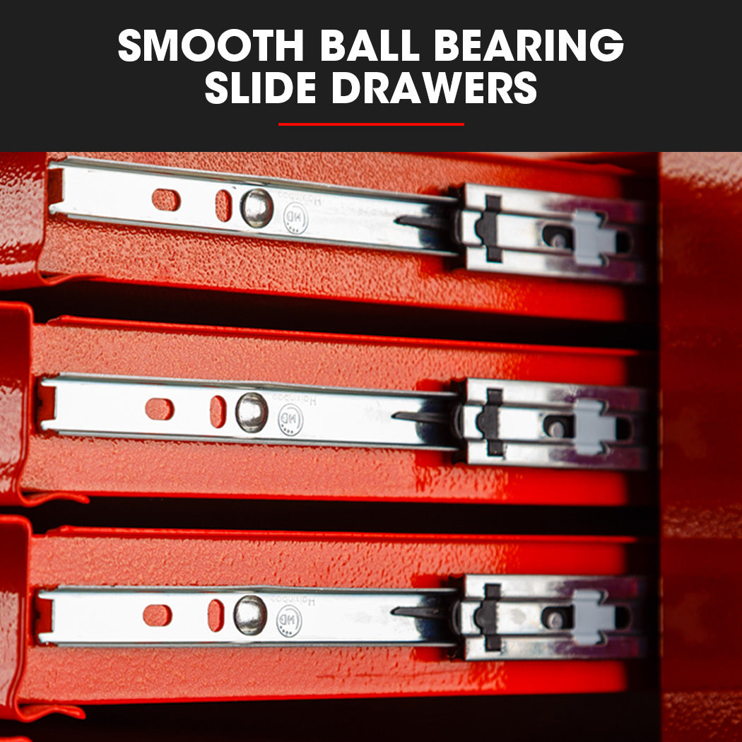 BULLET Pro 7 Drawer Tool Box Cabinet Trolley Storage, Toolbox Garage Organiser Set, Red