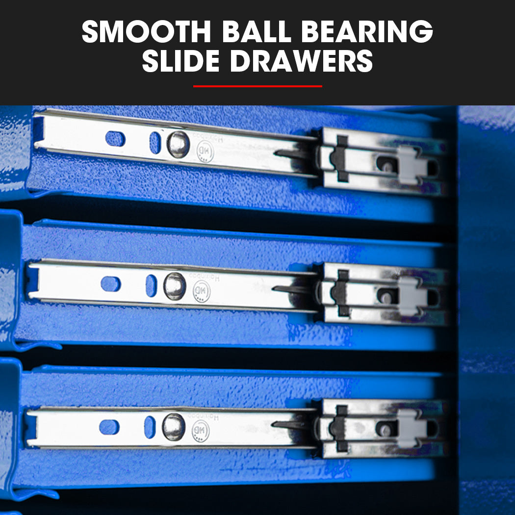 Bullet Pro 3 Drawer Tool Box Cabinet Trolley Storage, with 1-Door Toolbox Garage Organiser Set, Blue