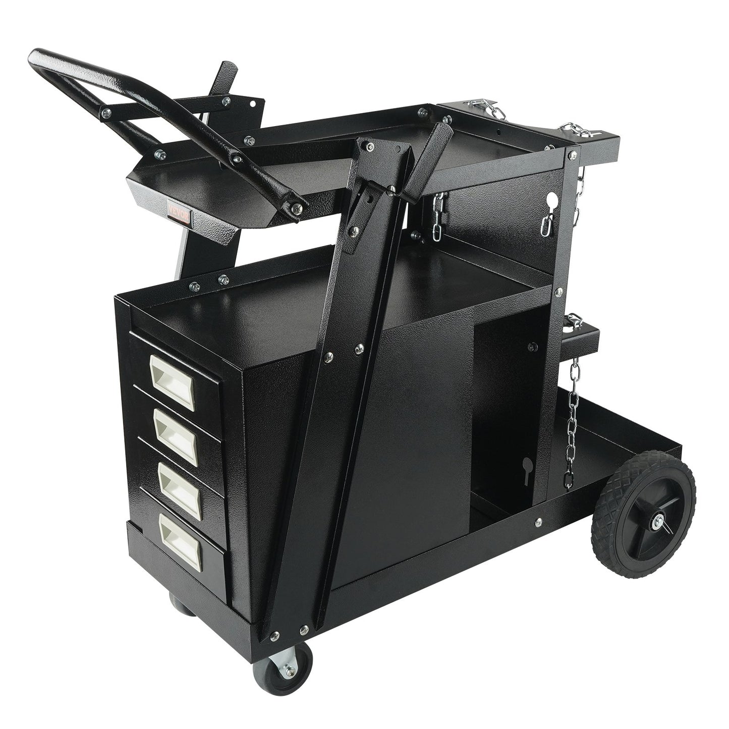 VEVOR Welding Cart, 2-Tier 4 Drawers Welder Cart with 265 LBS Weight Capacity, Swivel Wheels, Tank Storage Safety Chains, Heavy Duty Rolling MIG Welder Cart for Mig Welder and Plasma Cutter
