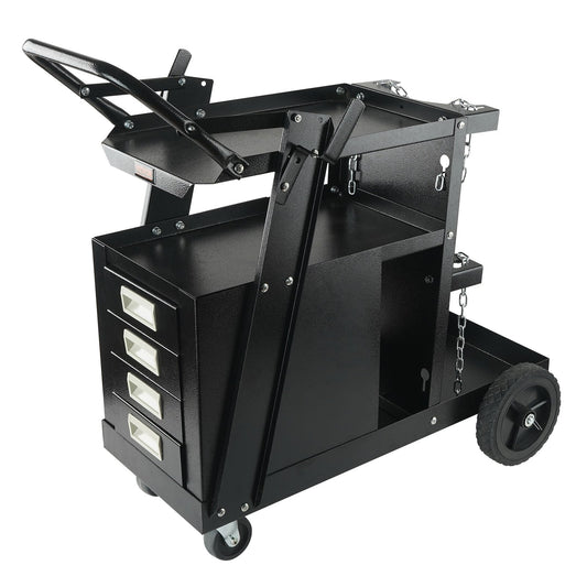 VEVOR Welding Cart, 2-Tier 4 Drawers Welder Cart with 265 LBS Weight Capacity, Swivel Wheels, Tank Storage Safety Chains, Heavy Duty Rolling MIG Welder Cart for Mig Welder and Plasma Cutter