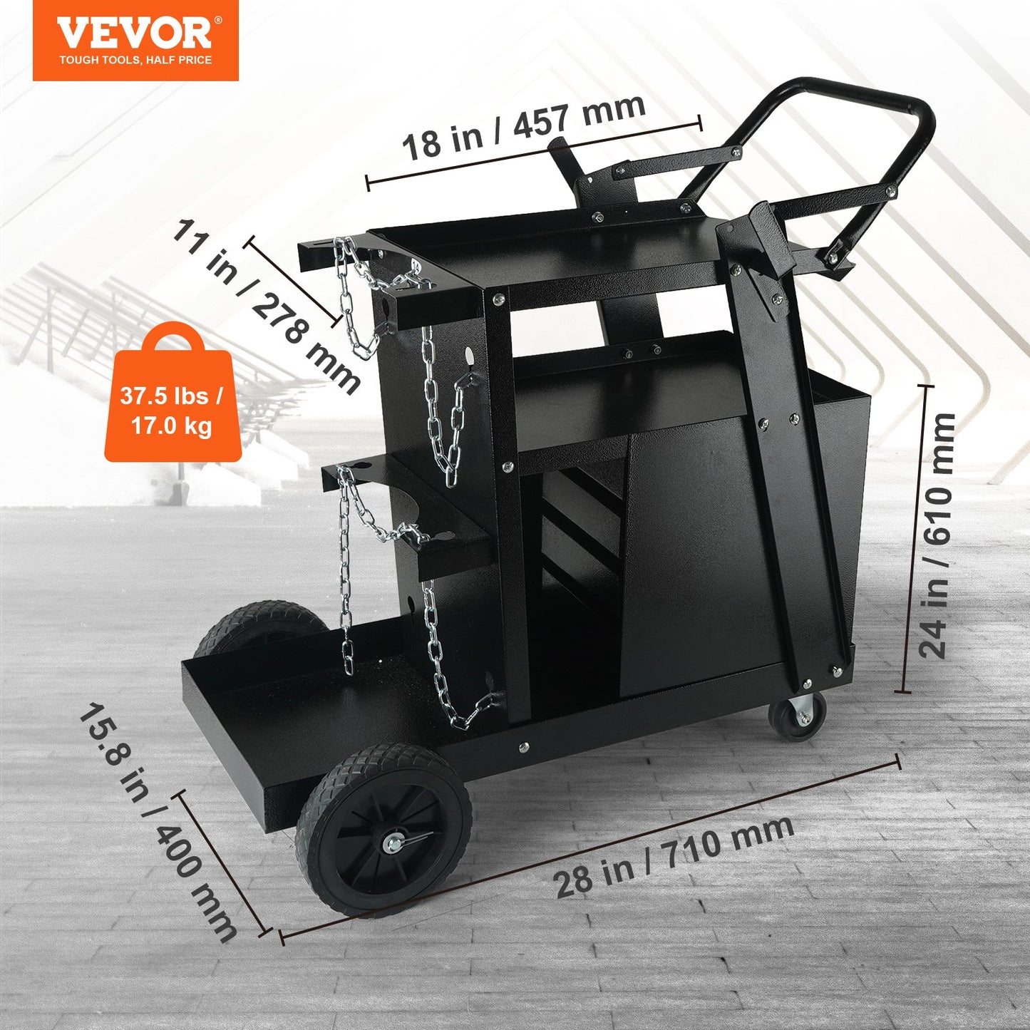 VEVOR Welding Cart, 2-Tier 4 Drawers Welder Cart with 265 LBS Weight Capacity, Swivel Wheels, Tank Storage Safety Chains, Heavy Duty Rolling MIG Welder Cart for Mig Welder and Plasma Cutter