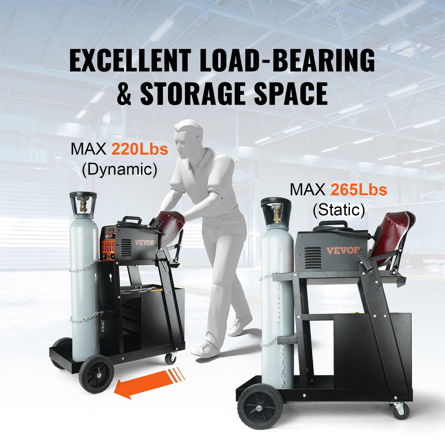 VEVOR Welding Cart, 2-Tier 4 Drawers Welder Cart with 265 LBS Weight Capacity, Swivel Wheels, Tank Storage Safety Chains, Heavy Duty Rolling MIG Welder Cart for Mig Welder and Plasma Cutter