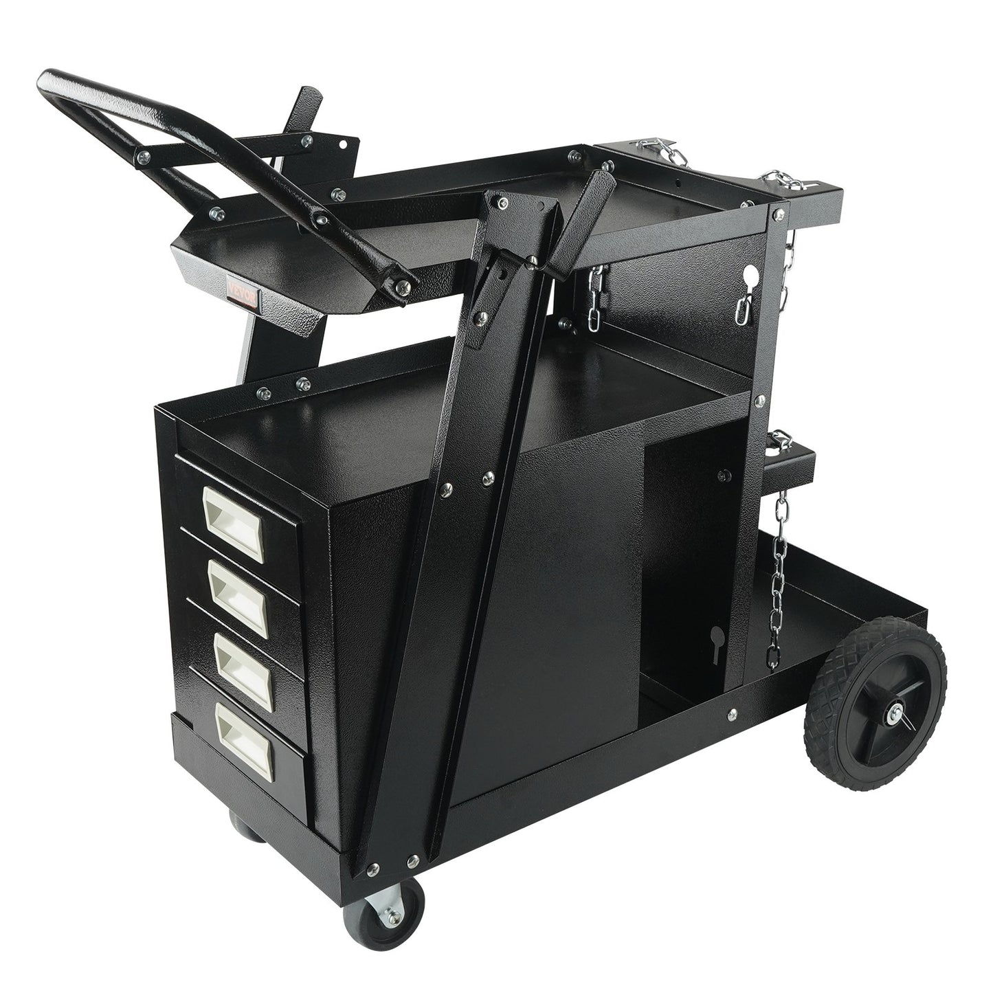 VEVOR Welding Cart, 2-Tier 4 Drawers Welder Cart with 265 LBS Weight Capacity, Swivel Wheels, Tank Storage Safety Chains, Heavy Duty Rolling MIG Welder Cart for Mig Welder and Plasma Cutter